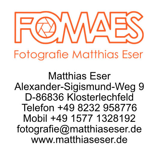 Hier stehen die Kontaktdaten von FOMAES: Fotografie Matthias Eser. Für einen schnellen Kontakt schreiben Sie bitte eine Mail an fotografie@matthiaseser.de